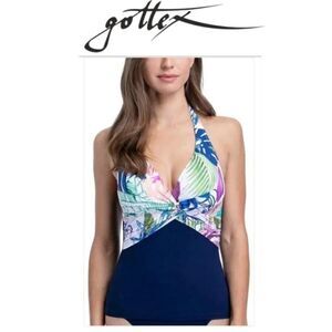 Gottex Sz 12 Twist Front Halter V-Neck Tankini Top